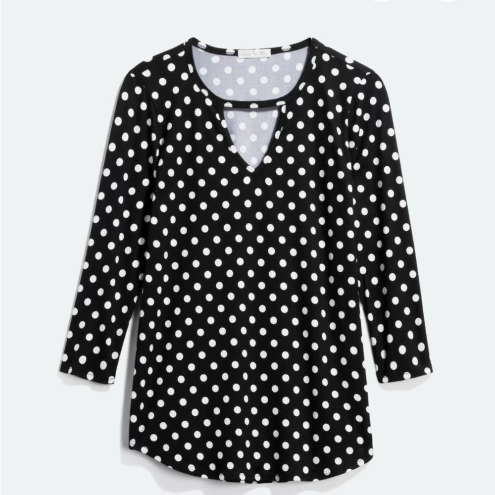 Nine Britton Black and White Fitted Polka Dot Blouse